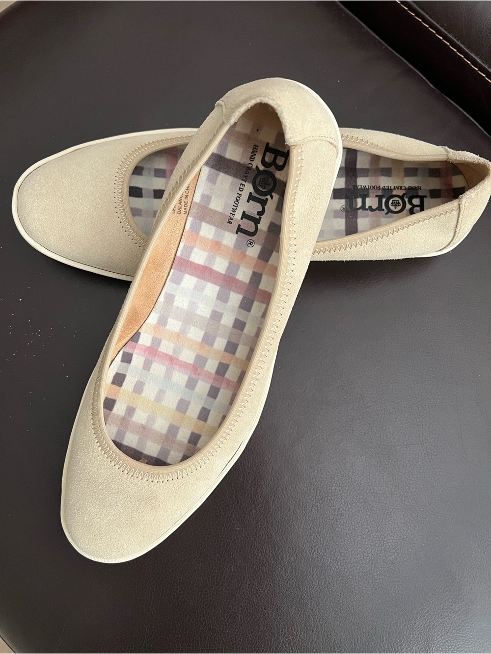 Born Cream Suede Slip-On Ballet Flats
